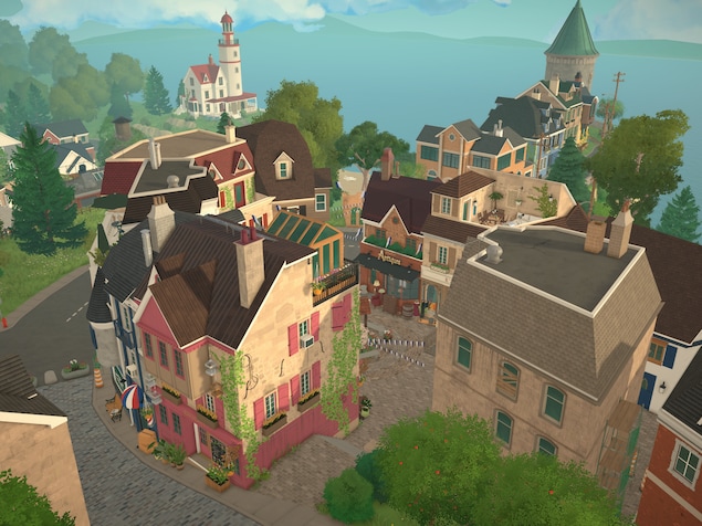 Une ville avec plusieurs bâtiments en briques dans un jeu vidéo.