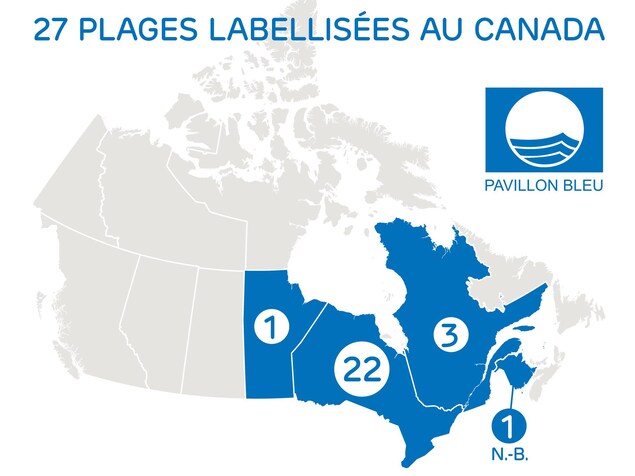 27 plages canadiennes ont la certification Pavillon bleu. 27 plages canadiennes ont la certification Pavillon bleu.