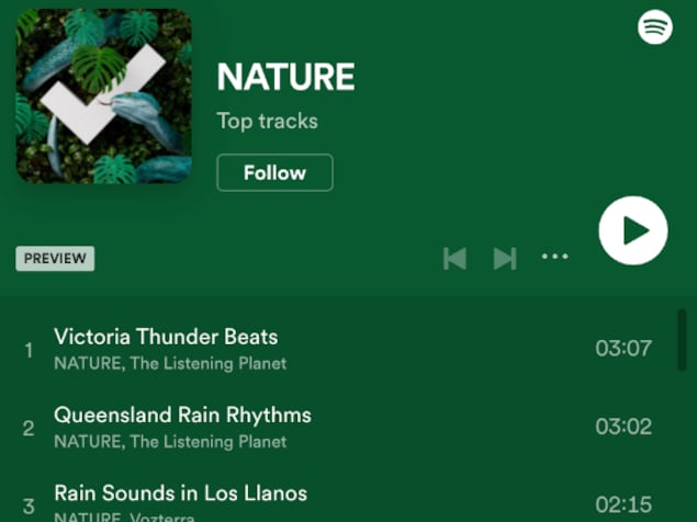 Liste de lecture Nature sur Spotify