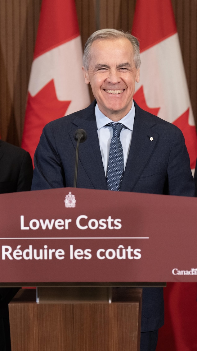 Prime Minister Mark Carney, Finance and National Revenue Minister Francois-Philippe Champagne (left) and Minister of Energy and Natural Resources Tim Hodgson (kanan)