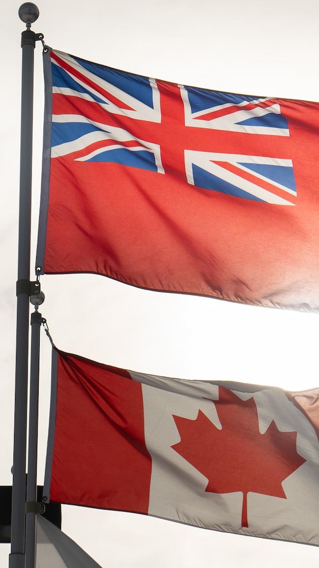 Les drapeaux de l'Ontario et du Canada.
