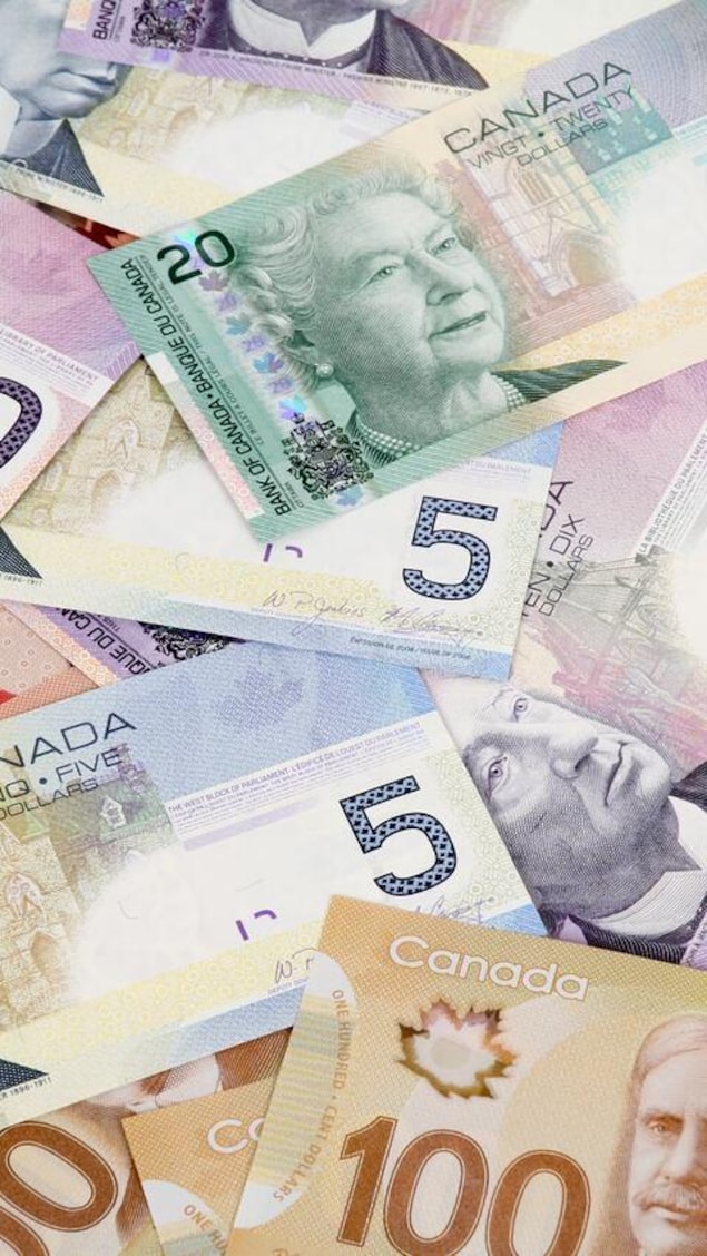 Plusieurs liasses de billets canadiens. 