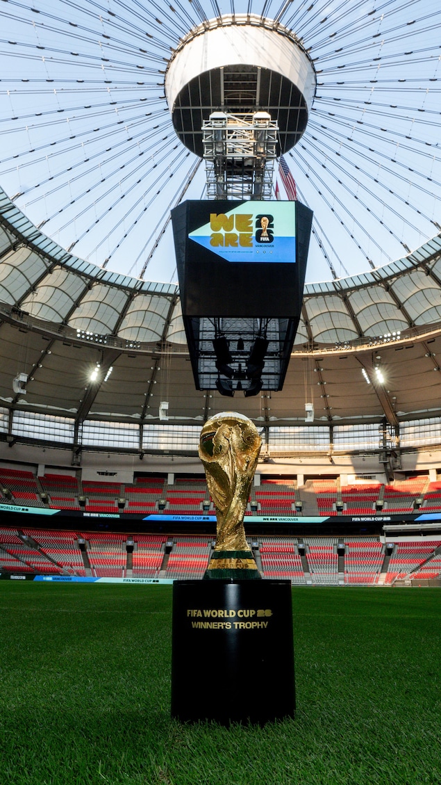 FIFA World Cup Trophy is displayed at BC Place Stadium on July 26, 2024 in Vancouver, Canada. (Photo by Ethan Cairns/Getty Images for FIFA)