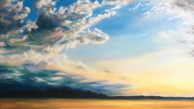 Peinture représentant un ciel et des nuages. 