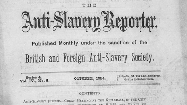 partie de la première page du Anti-Slavery Reporter d’octobre 1884