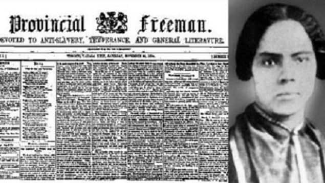 photo de Mary Ann Shadd Cary et partie de la première page du journal The Provincial Freeman