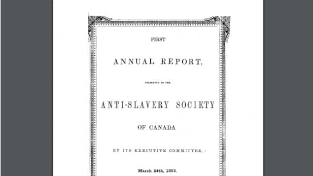 page de couverture du premier rapport de la société canadienne anti-esclavage