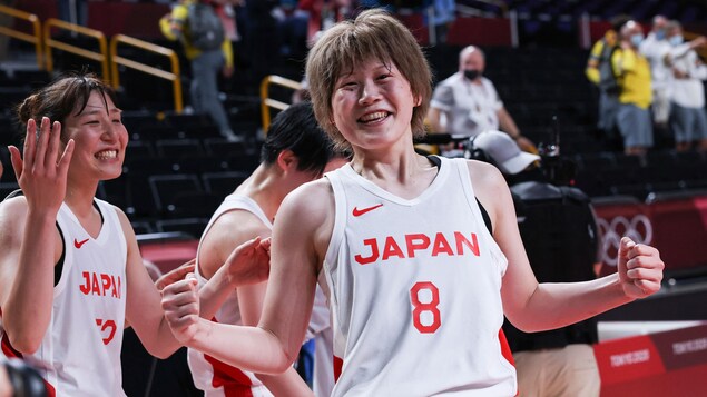 La Japonaise Maki Takada réagit à sa victoire contre la Belgique.