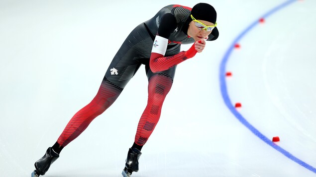 Isabelle Weidemann en pleine course aux Jeux olympiques de Pékin. 