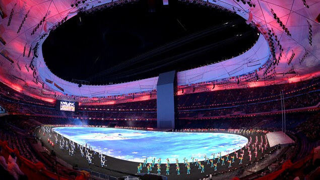 Le stade national de Beijing illuminé. 