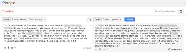 Une capture d'écran de la traduction du message de la PPO faite à l'aide de Google Translate. Une capture d'écran de la traduction du message de la PPO faite à l'aide de Google Translate.