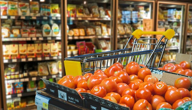 Au premier plan des tomates et au second plan les gros réfrigérateurs. Au premier plan des tomates et au second plan les gros réfrigérateurs.