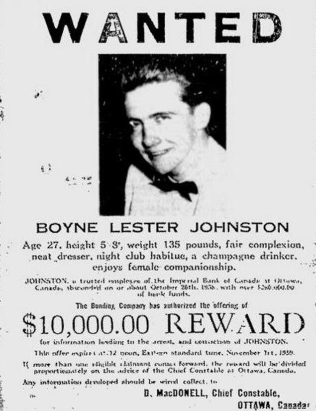 Une affiche datant de l'époque où Boyne Johnston était recherché. La récompense est de 10 000 dollars. Une affiche datant de l'époque où Boyne Johnston était recherché. La récompense est de 10 000 dollars.