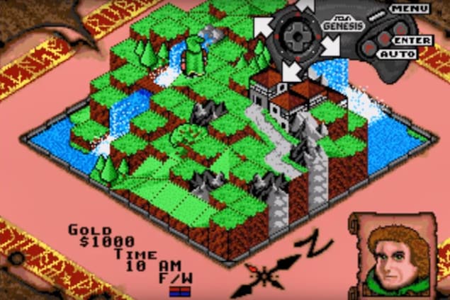 Capture d'écran du jeu Rings of Power alors qu'un personnage habillé en vert se déplace sur des cases de gazon avec des rivières autour de lui. Capture d'écran du jeu Rings of Power alors qu'un personnage habillé en vert se déplace sur des cases de gazon avec des rivières autour de lui.