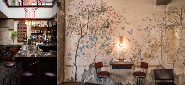 Deux photos juxtaposées de l'intérieur d'un restaurant Deux photos juxtaposées de l'intérieur d'un restaurant