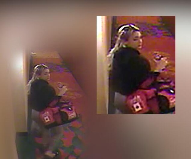 Une femme dans un couloir d'hôtel. Une femme dans un couloir d'hôtel.