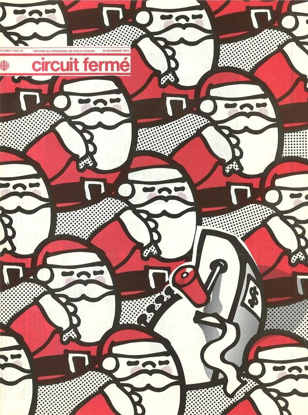 Illustration de couverture montrant un groupe serré de Père Noël avec au milieu, une caisse enregistreuse Illustration de couverture montrant un groupe serré de Père Noël avec au milieu, une caisse enregistreuse