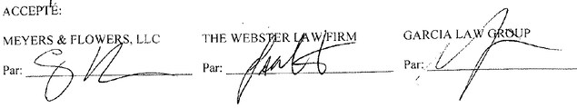 Signatures du document liant la firme aux victimes de Lac-Mégantic.