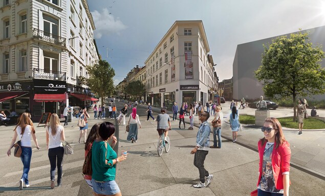 Dessin d'une intersection de Bruxelles après les travaux Dessin d'une intersection de Bruxelles après les travaux