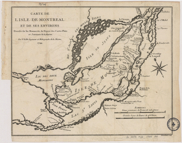 « Carte de l'Isle de Montréal et de ses environs (1744) ». Carte montrant les villages établis sur l'île de Montréal en 1744. L'animation met l'accent sur la présence de Ville-Marie. « Carte de l'Isle de Montréal et de ses environs (1744) ». Carte montrant les villages établis sur l'île de Montréal en 1744. L'animation met l'accent sur la présence de Ville-Marie.