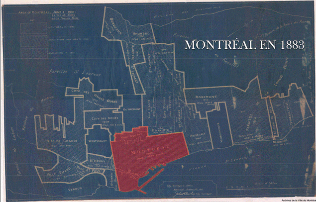 Carte animée montrant la superficie de la Ville de Montréal et de ses quartiers en 1883, 1909 et 1910. Carte animée montrant la superficie de la Ville de Montréal et de ses quartiers en 1883, 1909 et 1910.