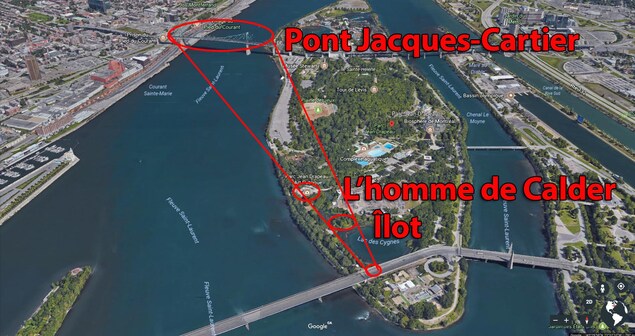 Sur ce plan en vue d'oiseau de Google Earth, on voit les mêmes repères visuels. Le seul endroit où on peut voir tout ces éléments dans un même plan de vue se trouve sur le pont de la Concorde, dans le bas de l'image. Sur ce plan en vue d'oiseau de Google Earth, on voit les mêmes repères visuels. Le seul endroit où on peut voir tout ces éléments dans un même plan de vue se trouve sur le pont de la Concorde, dans le bas de l'image.