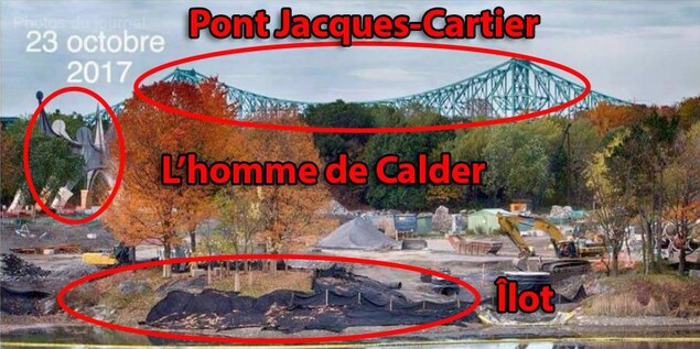 Dans cette image, plusieurs repères visuels ont été mis en évidence, dont le pont Jacques-Cartier, au loin, L'homme de Calder, à gauche, et l’îlot, au centre. Dans cette image, plusieurs repères visuels ont été mis en évidence, dont le pont Jacques-Cartier, au loin, L'homme de Calder, à gauche, et l’îlot, au centre.