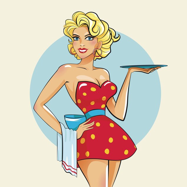 Femme illustrée avec un plateau Femme illustrée avec un plateau