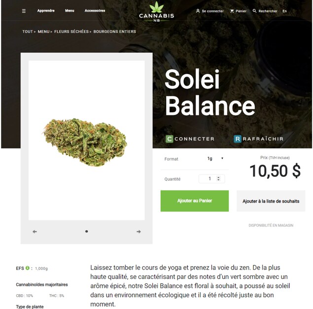 Capture d'écran du site cannabis-nb.com le 17 octobre 2018. Capture d'écran du site cannabis-nb.com le 17 octobre 2018.