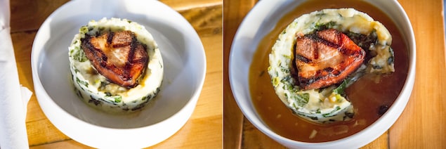 Un morceau de porc et une purée de patates Un morceau de porc et une purée de patates