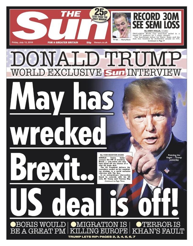 La une du quotidien « The Sun » du 12 juillet 2018 La une du quotidien « The Sun » du 12 juillet 2018