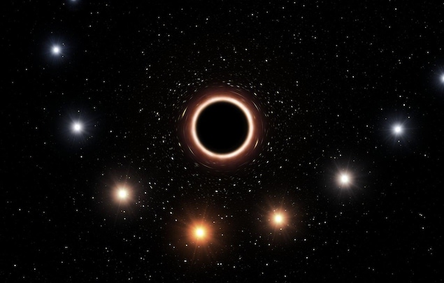 Impression artistique de l’étoile S2 passant à proximité du trou noir supermassif situé au centre de la Voie lactée. Impression artistique de l’étoile S2 passant à proximité du trou noir supermassif situé au centre de la Voie lactée.