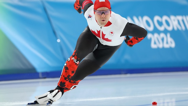  Anders Johnson of Team Canada competes during the Speed Skating Men's 500m on day eight of the Milano Cortina 2026 Winter Olympic games at Milano Speed Skating Stadium on February 14, 2026 in Milan, Italy. (Photo by Elsa/Getty Images)