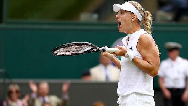 Angelique Kerber réagit à sa victoire à Wimbledon. Angelique Kerber réagit à sa victoire à Wimbledon.