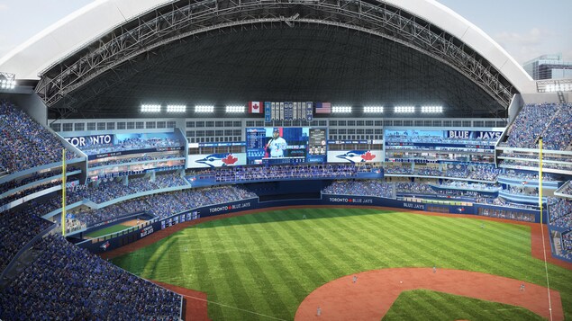 Vue d'ensemble des gradins du champ extérieur du Centre Rogers.
