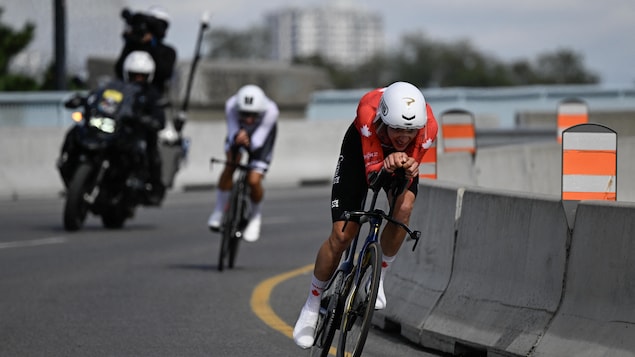 Nickolas Zukowsky lors du contre-la-montre des mondiaux de cyclisme, à Montréal.
