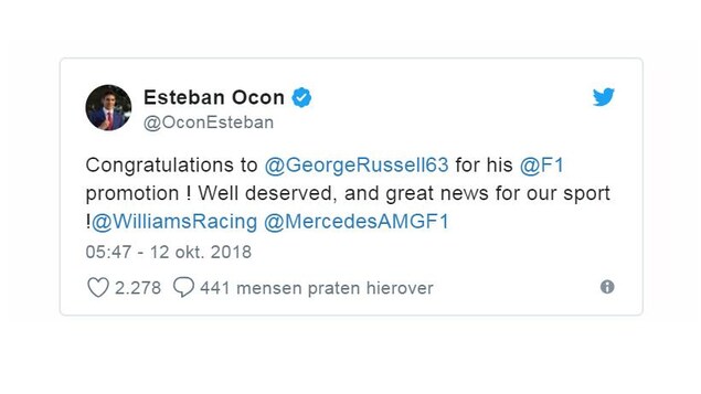 Le message de félicitations d'Esteban Ocon à George Russell Le message de félicitations d'Esteban Ocon à George Russell
