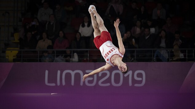 Jérémy Chartier lors de l'épreuve de trampoline aux Jeux panaméricains
