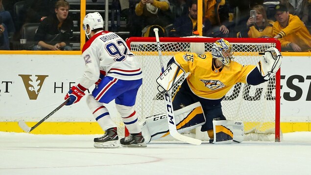 Pekka Rinne fait l'arrêt contre Jonathan Drouin en tirs de barrage. Pekka Rinne fait l'arrêt contre Jonathan Drouin en tirs de barrage.