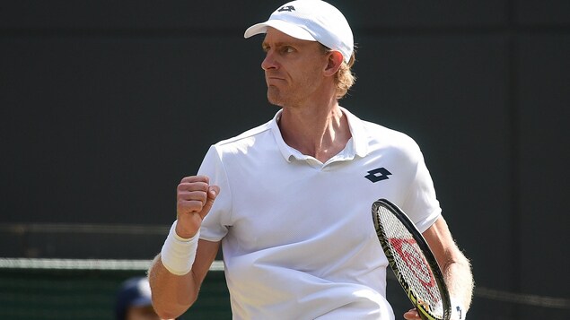 Kevin Anderson réagit à sa victoire à Wimbledon. Kevin Anderson réagit à sa victoire à Wimbledon.