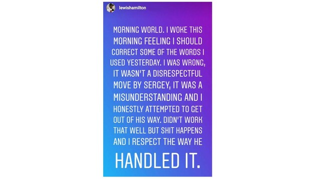 Le message de Lewis Hamilton, publié dimanche sur Instagram Le message de Lewis Hamilton, publié dimanche sur Instagram