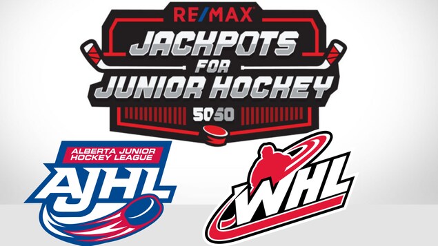 Logo de la loterie Jackpots for junior hockey et logo des deux ligues de hockey junior.
