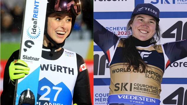Montage photo des deux athlètes qui célèbrent une victoire. 
