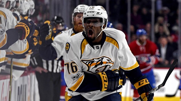 P.K. Subban au banc des Predators de Nashville après un but P.K. Subban au banc des Predators de Nashville après un but