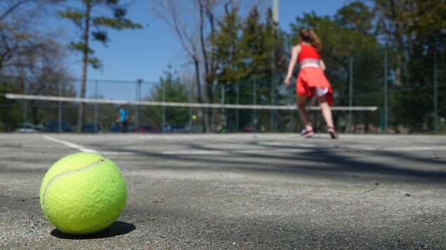 Deux joueurs jouent sur un terrain de tennis.