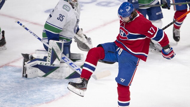Josh Anderson célèbre son but devant Thatcher Demko.
