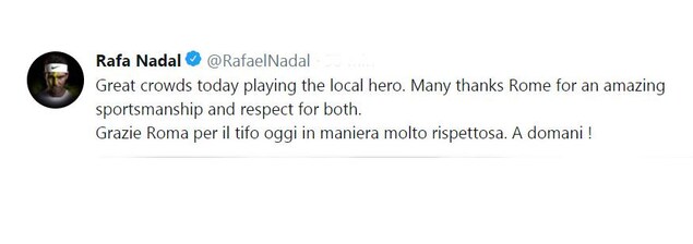 Le message de Rafael Nadal sur Twitter Le message de Rafael Nadal sur Twitter
