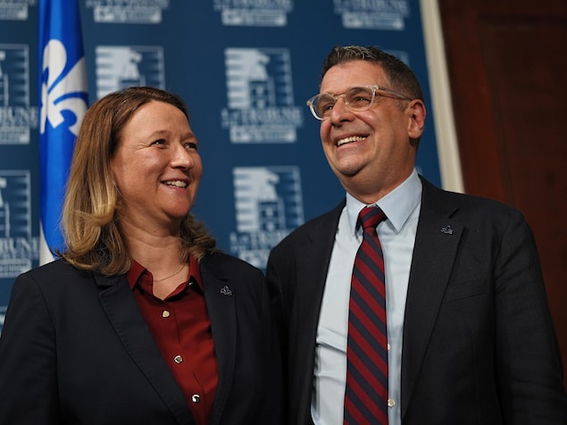 Maïté Blanchette Vézina et Éric Duhaime en conférence de presse.
