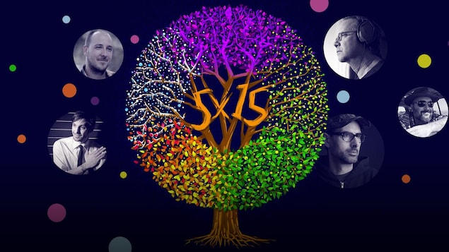 Illustration d'un arbre aux couleurs des quatre saisons, plus une, imaginaire en mauve. 5 x15 est inscrit dans les branches, au centre. Les photos des réalisateurs Alex McMahon, James Di Salvio, Marc Pérusse, DJ Champion et Éloi Painchaud se retrouvent autour, dans des pastilles. Illustration d'un arbre aux couleurs des quatre saisons, plus une, imaginaire en mauve. 5 x15 est inscrit dans les branches, au centre. Les photos des réalisateurs Alex McMahon, James Di Salvio, Marc Pérusse, DJ Champion et Éloi Painchaud se retrouvent autour, dans des pastilles.