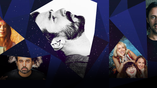 Dans un montage, on voit les photos des cinq artistes qui mettront en musique les chansons écrites par les auditeurs d'ICI Musique.
